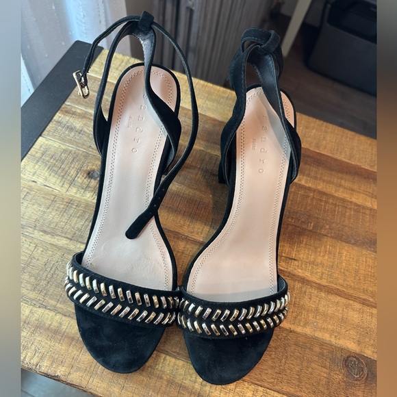 Sandro Luxury Black Suede Women's Sandals - Picture 1 of 9
